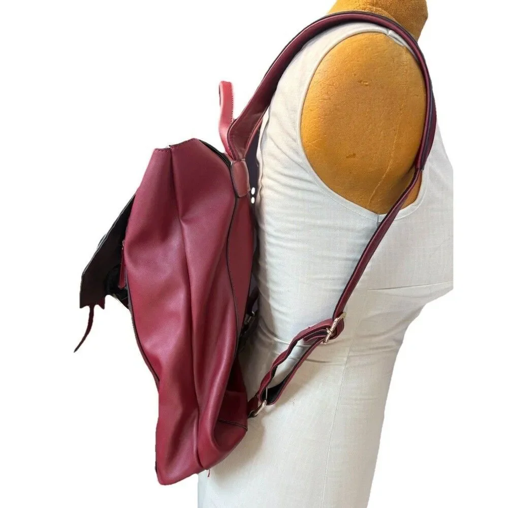 Estarer Vegan Leather Backpack Burgundy Red Fits 15.6